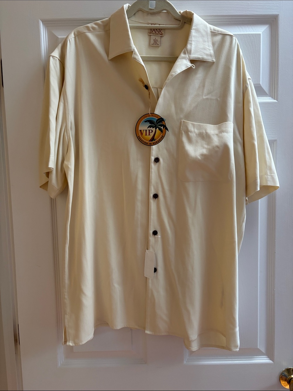 Jos. A. Bank Pale Cream/Yellow Short-Sleeve Button-Down brushed silk Shirt